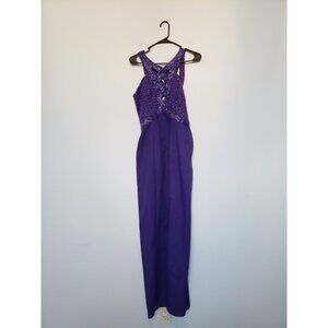 Vtg Nadine Juniors 7 Formal Dress Deep Purple Beaded Top Strappy Back Prom FLAW